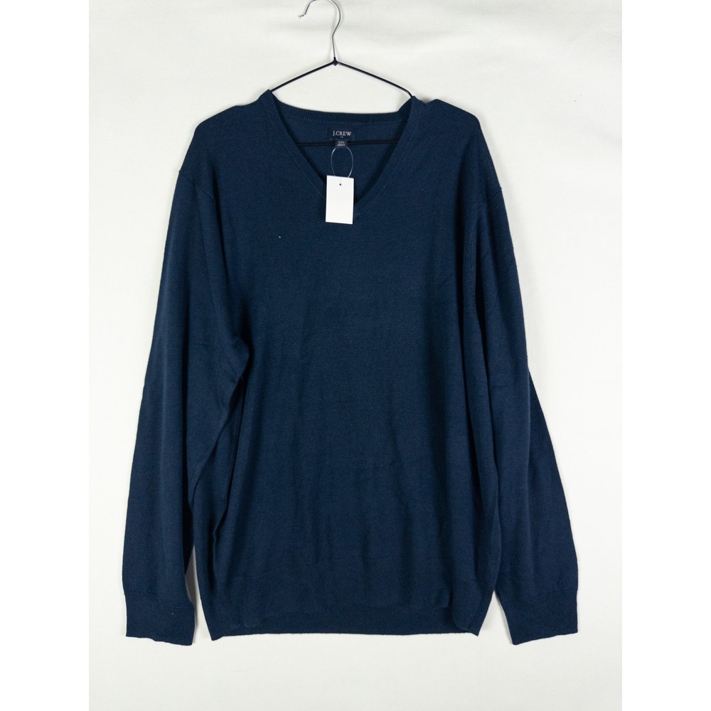 J.Crew Merino Wool V-Neck Sweater Mens XXL Navy Blue Classic Fit Preppy Old Mone